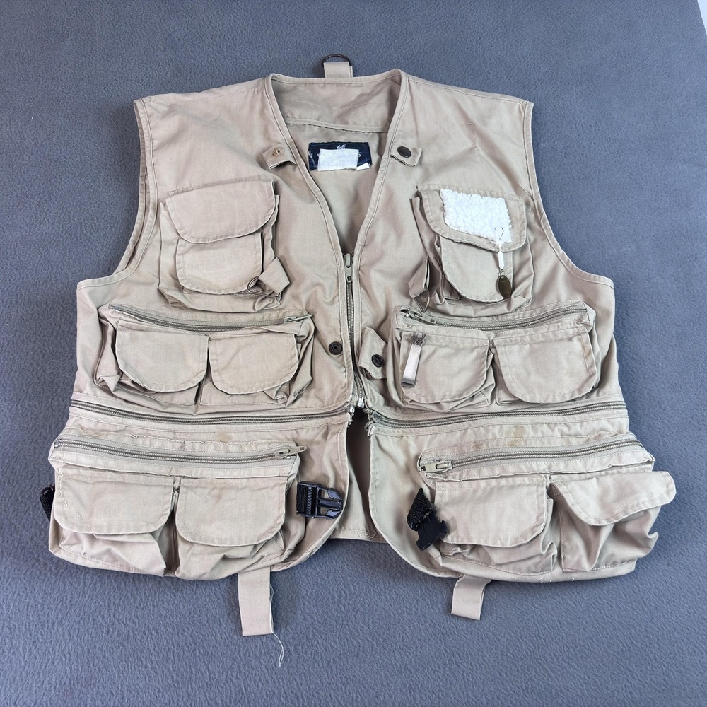 Woodfield Fishing Vest Mens Med Khaki Multi Pocket Utility Safari Travel Outdoor